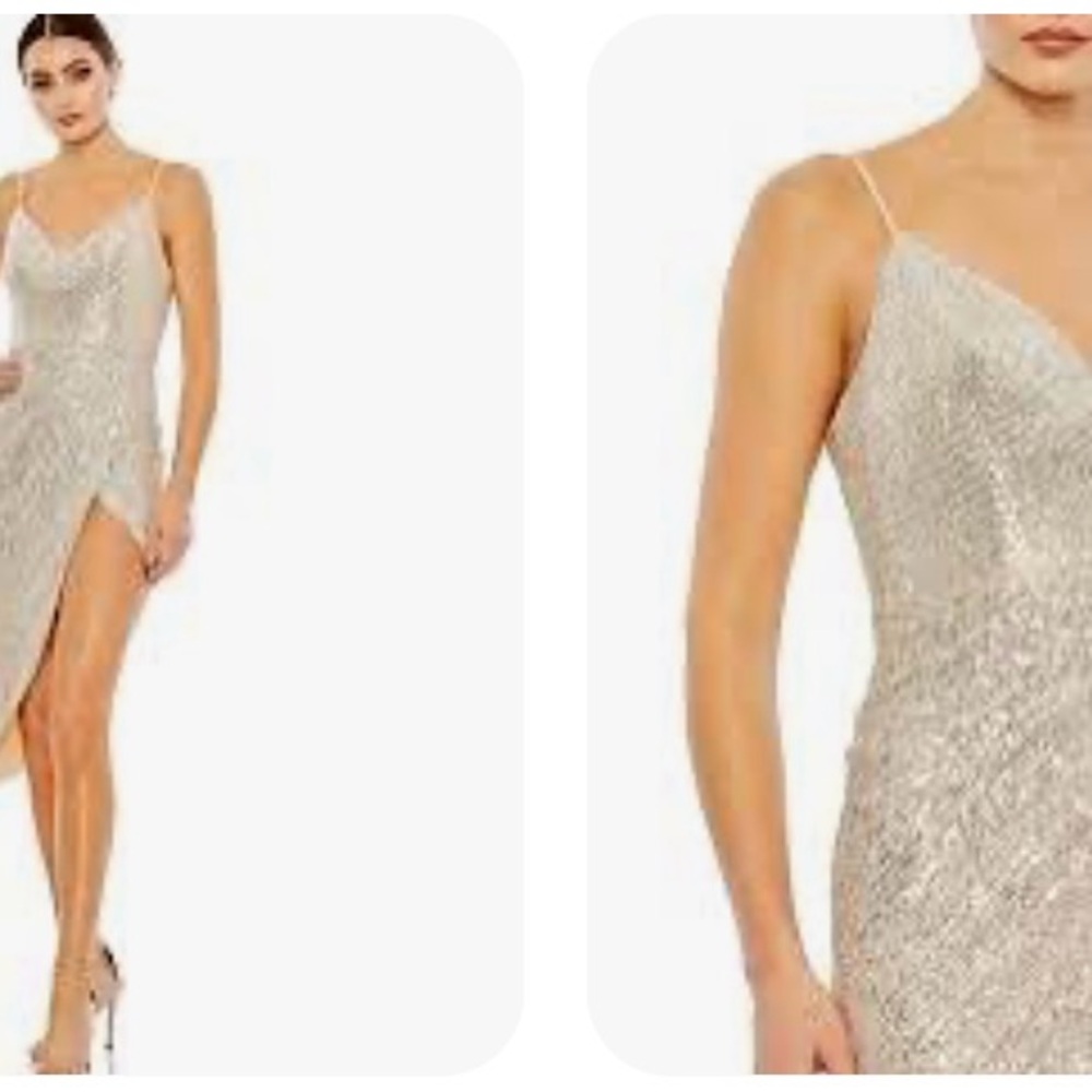 Mac Duggal Asymmetrical Silver Dress